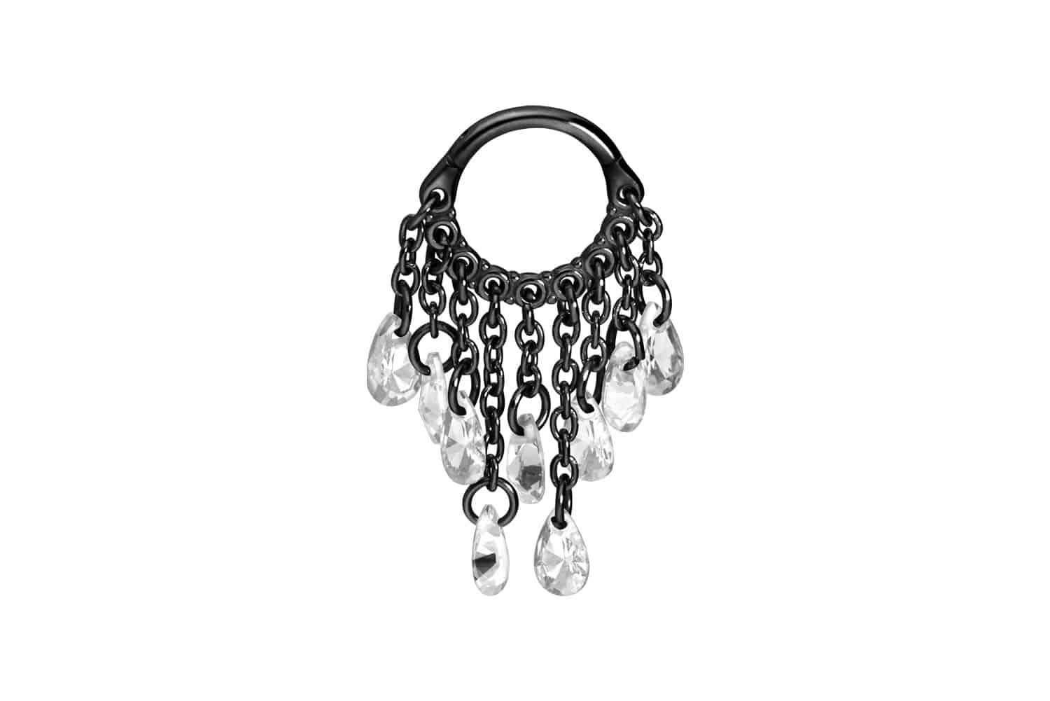 Chirurgenstahl Segmentring Clicker Piercing KETTENVORHANG + KRISTALLTROPFEN